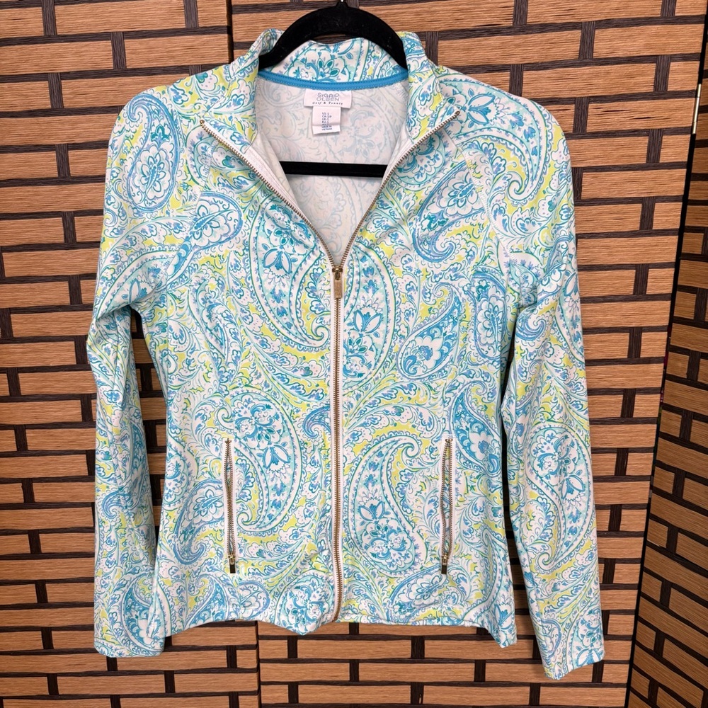 Sigrid‎ Olsen Golf & Tennis Blue And White Zip Up Jacket Size Small